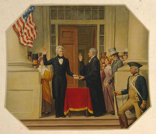 John Marshall administers the oath of office to Andrew Jackson